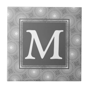 Azulejo De Cerámica Patrón de círculos grises de monograma