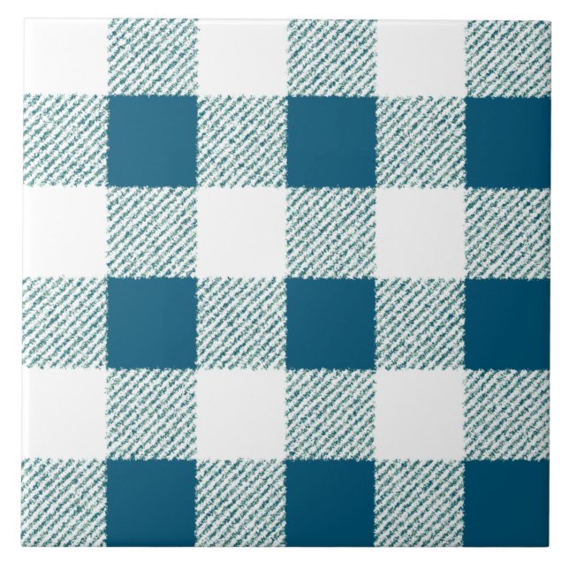 Azulejo De Cerámica Patrón de comprobación de Gingham de Blueish (Frente)