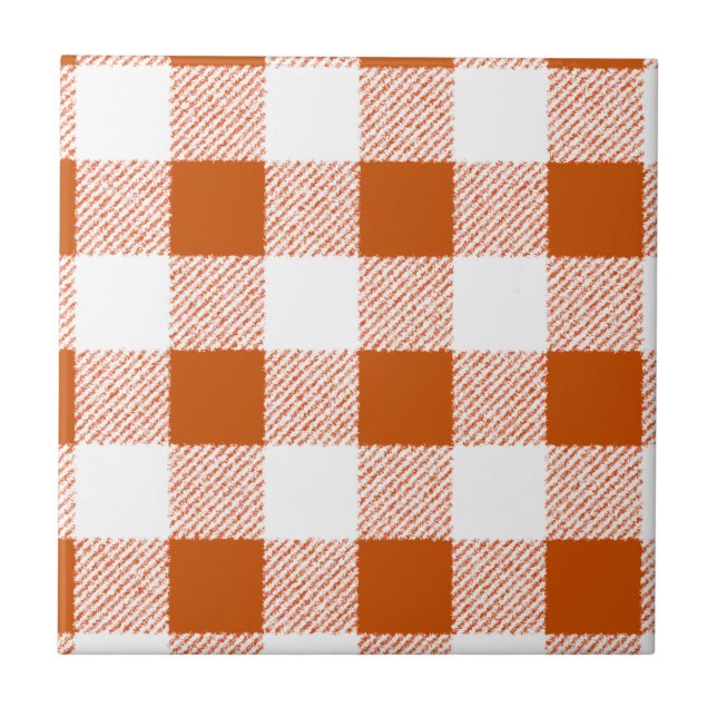 Azulejo De Cerámica Patrón de comprobación de Gingham de Brown (Frente)