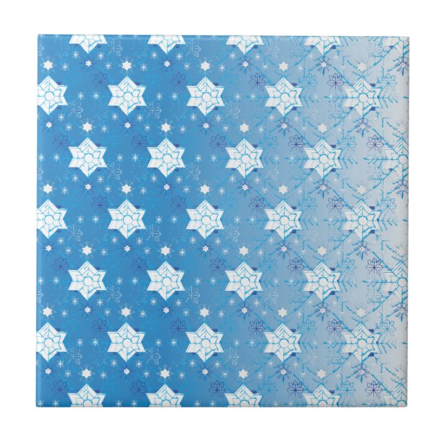 Azulejo De Cerámica Patrón de copos de nieve azul y blanco de invierno (Frente)