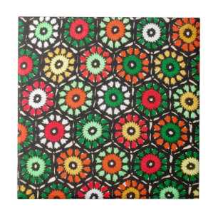 Azulejo De Cerámica Patrón de crochet de círculos de granjas coloridos