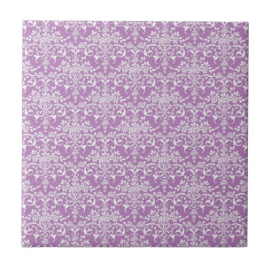 Azulejo De Cerámica Patrón de damas florales de color púrpura y blanco