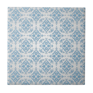 Azulejo De Cerámica Patrón de damasco azul y plateado lindo