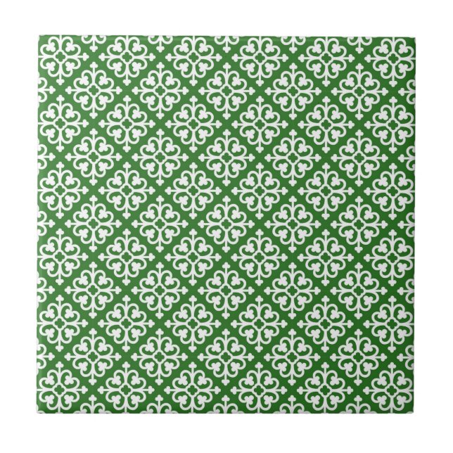 Azulejo De Cerámica Patrón de Damasco en verde (Frente)