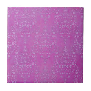 Azulejo De Cerámica Patrón de damasco floral púrpura fucsia