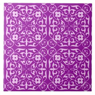 Azulejo De Cerámica Patrón de Damasco medieval, amatista morado