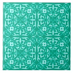 Azulejo De Cerámica Patrón de Damasco medieval, turquesa y aqua
