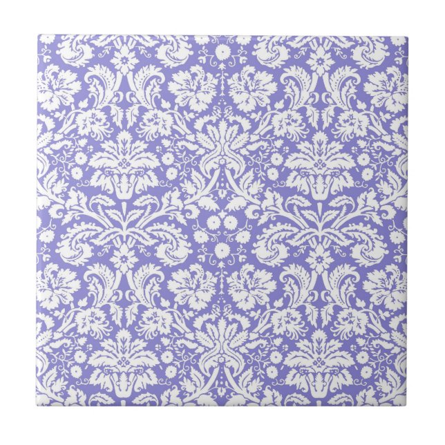 Azulejo De Cerámica Patrón de damasco púrpura Lilac (Frente)