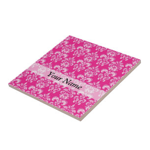 Azulejo De Cerámica Patrón de damasco rosa caliente