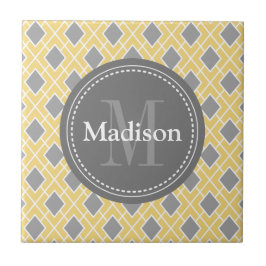 Azulejo De Cerámica Patrón de diamante gris amarillo moderno y elegant