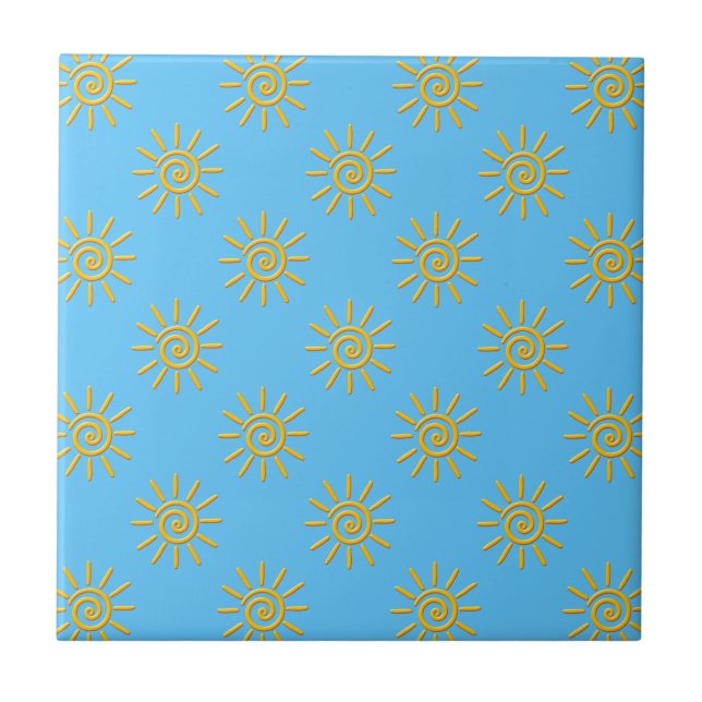 Azulejo De Cerámica Patrón de dibujo de sol amarillo 3D (Frente)