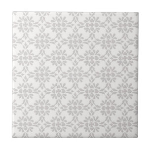 Azulejo De Cerámica Patrón de estilo damasco gris y blanco