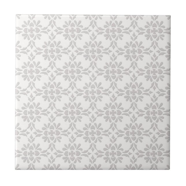 Azulejo De Cerámica Patrón de estilo damasco gris y blanco (Frente)