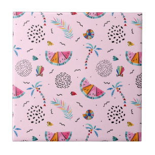 Azulejo De Cerámica Patrón de estilo memphis rosado tropical