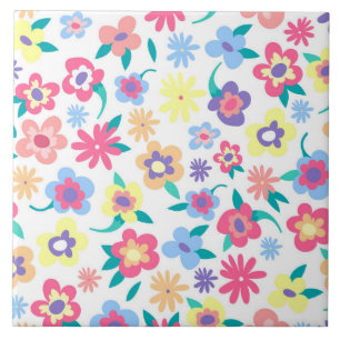 Azulejo De Cerámica Patrón de flores de primavera coloridas