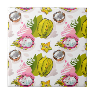 Azulejo De Cerámica Patrón de frutas texturadas de mano libre