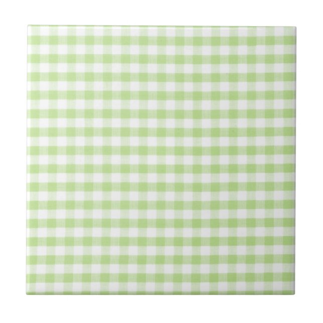 Azulejo De Cerámica Patrón de Gingham verde Pastel (Frente)