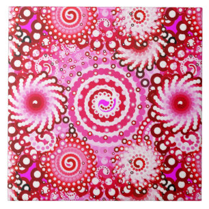 Azulejo De Cerámica Patrón de giro fractal, rosa y marrón
