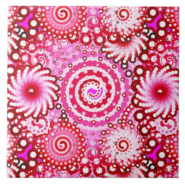 Azulejo De Cerámica Patrón de giro fractal, rosa y marrón (Frente)