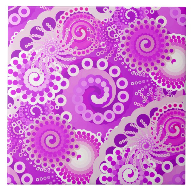 Azulejo De Cerámica Patrón de giro fractal, tonos de orquídea (Frente)