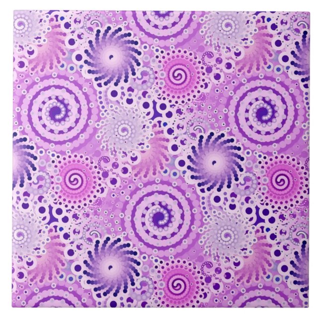Azulejo De Cerámica Patrón de giro fractal, violeta, orquídea (Frente)