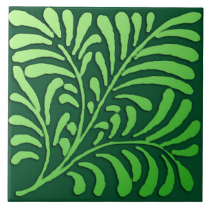 Azulejo De Cerámica Patrón de helecho Art Deco - tonos de verde