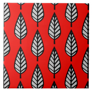 Azulejo De Cerámica Patrón de hoja de haya - Rojo, negro y gris