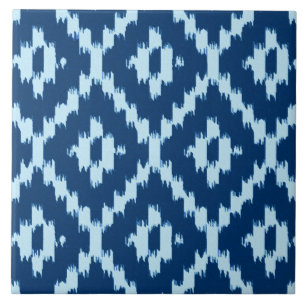 Azulejo De Cerámica Patrón de ikat - azul índigo y azul pálido