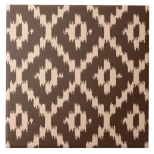 Azulejo De Cerámica Patrón de ikat - Chocolate y melocotón pálido
