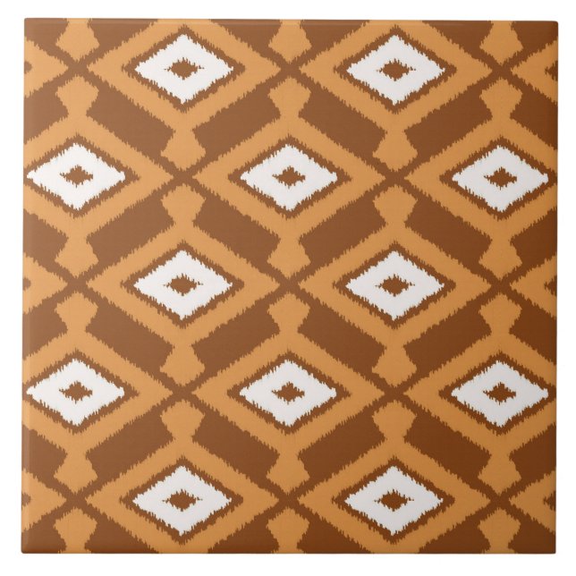 Azulejo De Cerámica Patrón de Ikat - Marrón, óxido y crema (Frente)