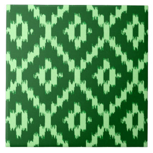 Azulejo De Cerámica Patrón de ikat - verde pino y verde pálido