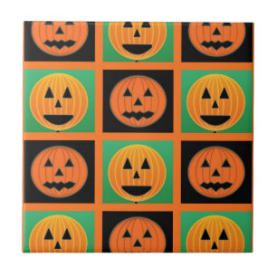 Azulejo De Cerámica Patrón de la cara de calabaza de Halloween
