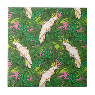 Azulejo De Cerámica Patrón de loro con hojas de palma