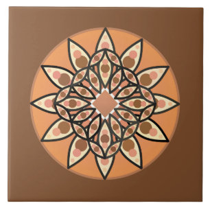 Azulejo De Cerámica Patrón de Mandala en chocolate, terracota y óxido