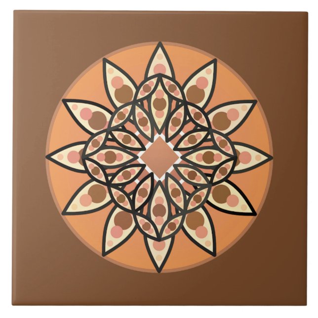 Azulejo De Cerámica Patrón de Mandala en chocolate, terracota y óxido (Frente)