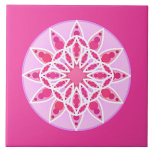 Azulejo De Cerámica Patrón de Mandala en fucsia rosa y blanco