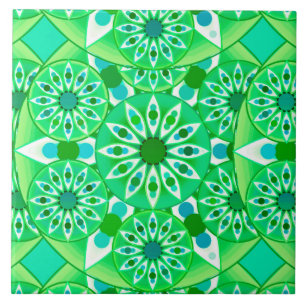Azulejo De Cerámica Patrón de Mandala, verde esmeralda y pavo real