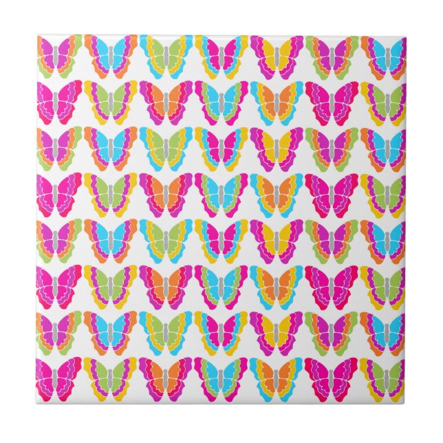 Azulejo De Cerámica Patrón de mariposa arco iris crudo (Frente)