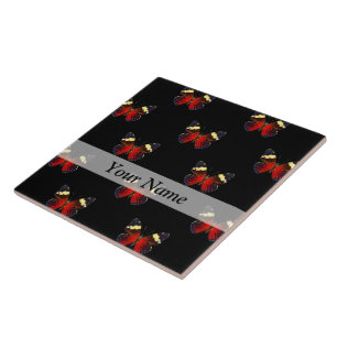 Azulejo De Cerámica Patrón de mariposa roja y negra