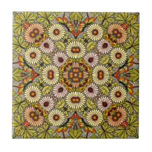 Azulejo De Cerámica Patrón de mariposas de flores de Ilustracion vinta