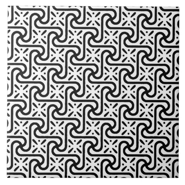 Azulejo De Cerámica Patrón de mosaico egipcio, blanco y negro (Frente)