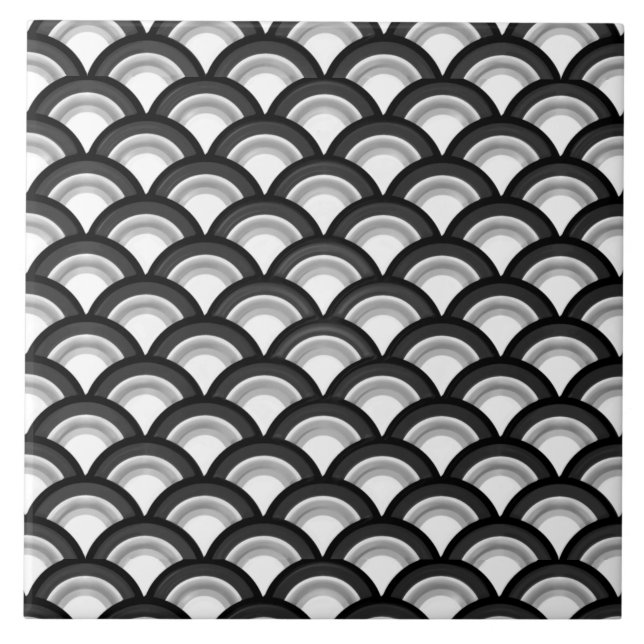 Azulejo De Cerámica Patrón de ondas Art Deco - blanco y negro (Frente)