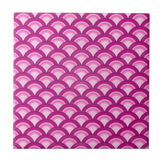 Azulejo De Cerámica Patrón de ondas Art Deco - magenta y rosa (Frente)