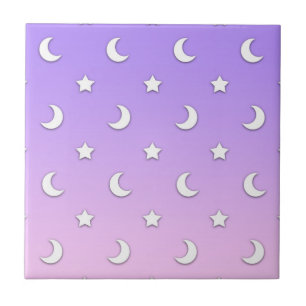Azulejo De Cerámica Patrón de pequeñas estrellas y lunas blancas