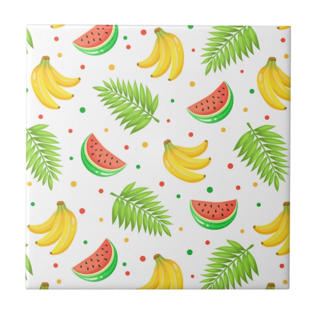 Azulejo De Cerámica Patrón de punto de polka de frutas tropicales (Frente)