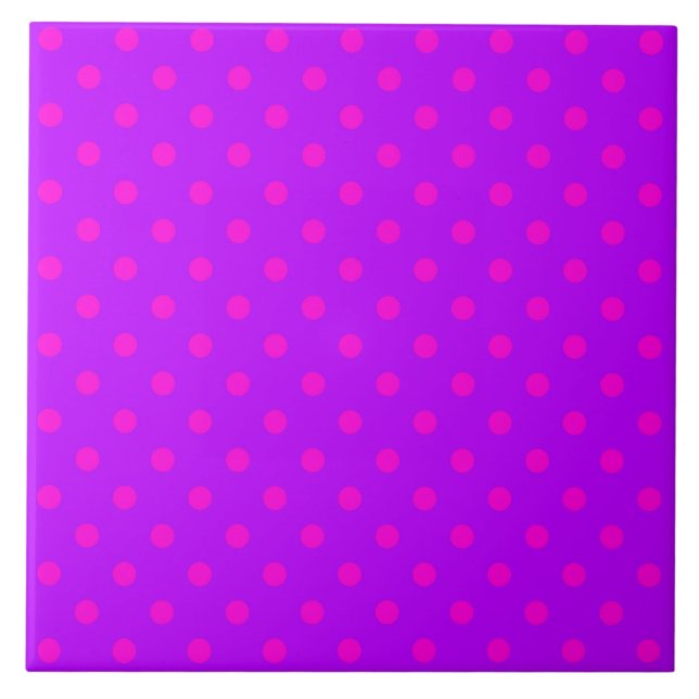 Azulejo De Cerámica Patrón de puntos de polka morado y rosado caliente (Frente)