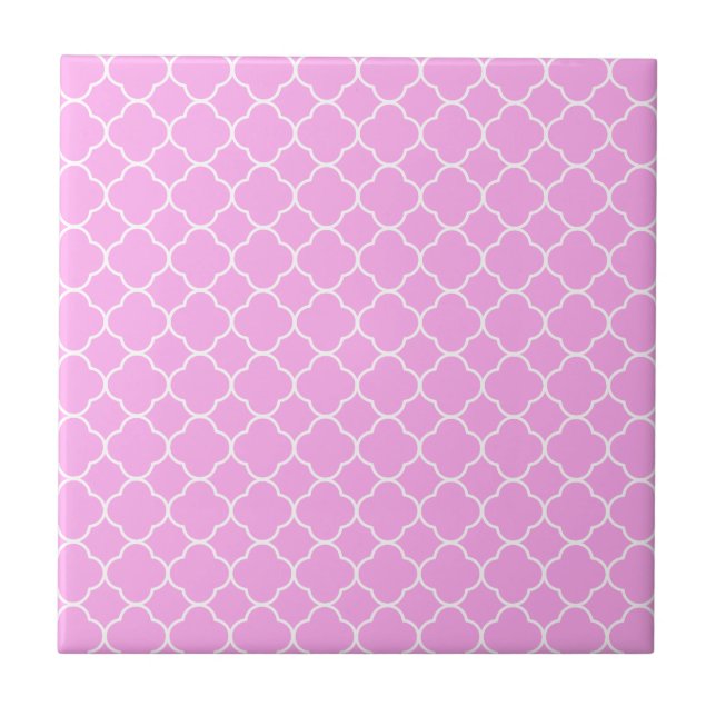 Azulejo De Cerámica Patrón De Quatrefoil Rosa Y Blanco (Frente)