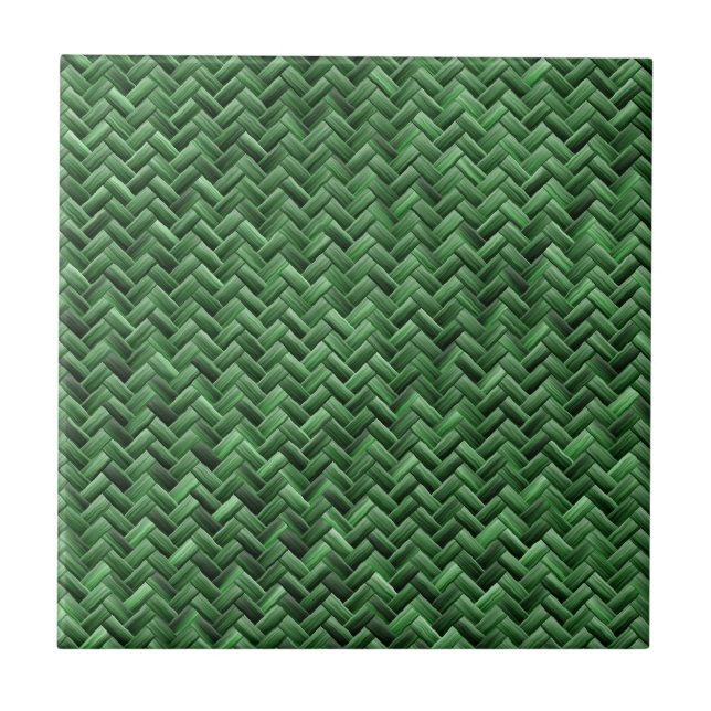 Azulejo De Cerámica Patrón de tejido de cesta verde (Frente)