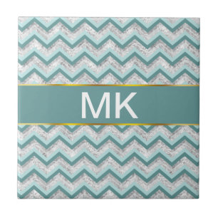 Azulejo De Cerámica Patrón de zigzag verde azulado y cristal