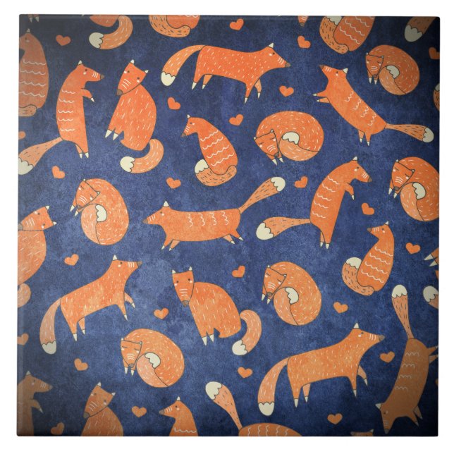 Azulejo De Cerámica Patrón de zorro animal feliz (Frente)